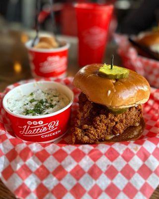 Hot Chicken Sandwich and Side Of Red Skin Potato Salad