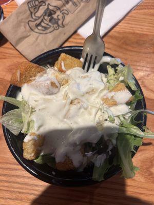 Caesar salad with ranch and blue cheese