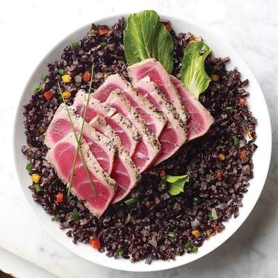 SEARED YELLOWFIN TUNA OVER ANCIENT BLACK RICE