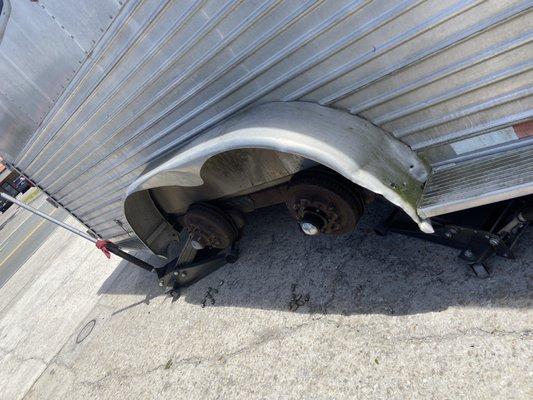 Blown tire on horse trailer