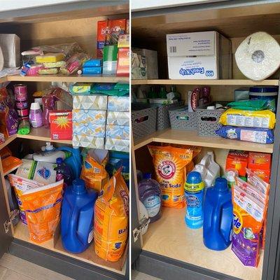 Laundry storage reorganization, bins added.