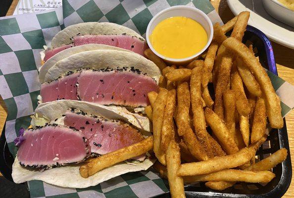 Ahi tuna tacos with old bay fries