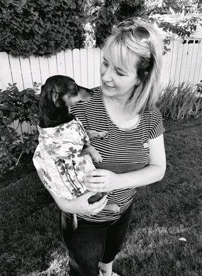 Portland Dachshund Rescue, Inc.'s founder Anne with Spokes-dog Hank.