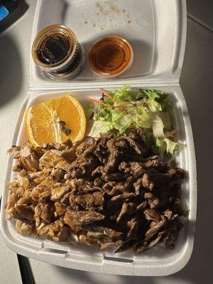 Half and half chicken / beef plate no onion