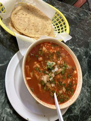 Menudo and handmade tortillas