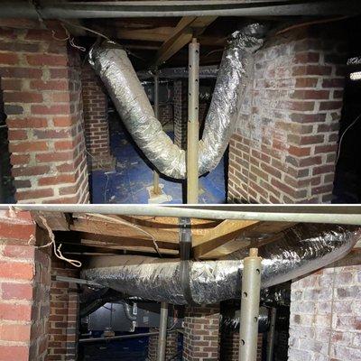 Quality ductwork makes everything flow better. We found droopy ducts in this customer's crawlspace (above) and took the time to fix (below)