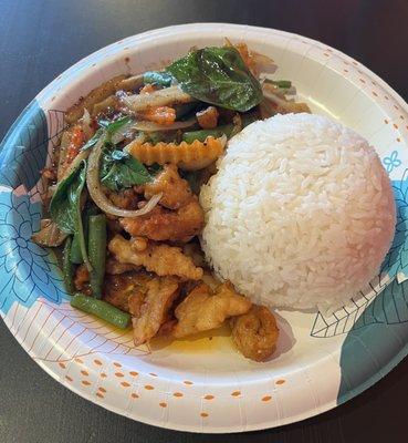 Their special: crispy chicken basil. With jasmine rice.