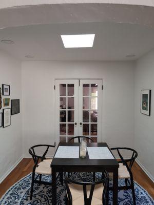 Skylight installed in dining room, finish and texture match existing walls perfectly!