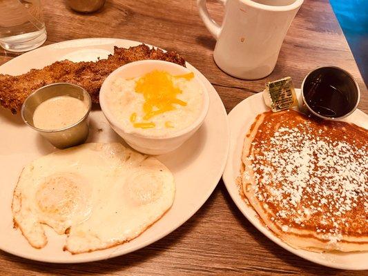 Farmers Breakfast with Catfish and pancakes.