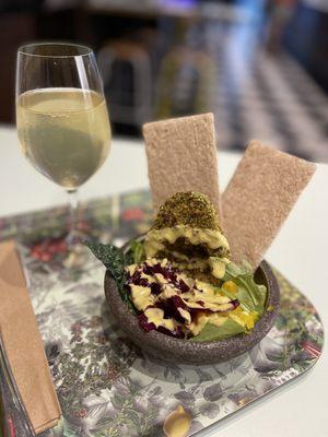 Superseed Avocado and a glass of organic wine! My go-to order