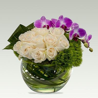 Unique, high end designs available for delivery - Juliette a marriage of roses and orchids