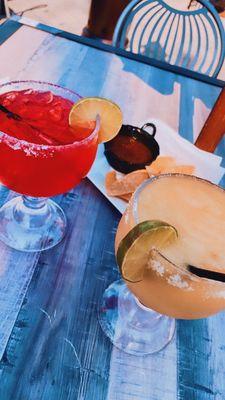 passion fruit margarita and strawberry margarita