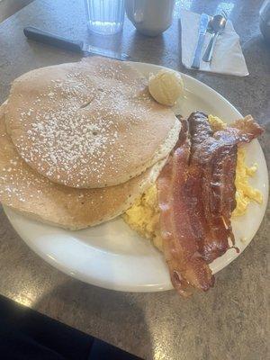 Pancakes bacon and eggs