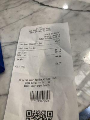 Auntie Anne's Receipt.