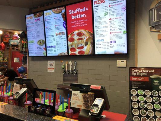 Food ordering counter. Look! Beer on tap!