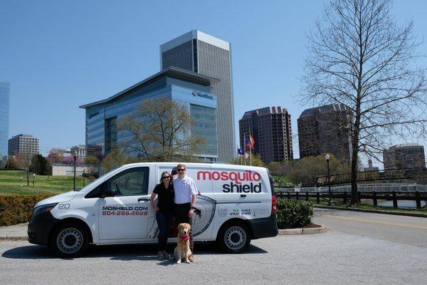 Owners Connor and Dana with the Van and their trusty sidekick, Bailey!