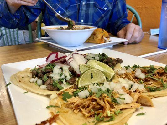 Carne asada and pollo tacos