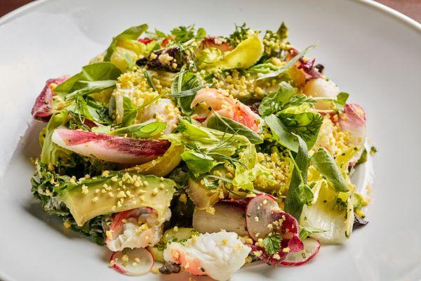 Crab Louie Salad:
petite greens, king crab, avocado, radish, louie dressing