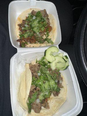 Asada and campechano tacos! (Steak and chorizo)