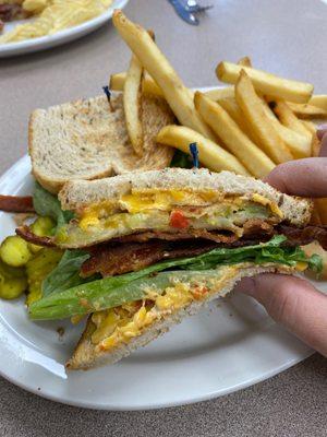 Southern BLT Sandwich with fried green tomatoes & pimento cheese