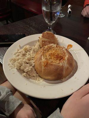 Tomato soup in dough-dough bread bowl