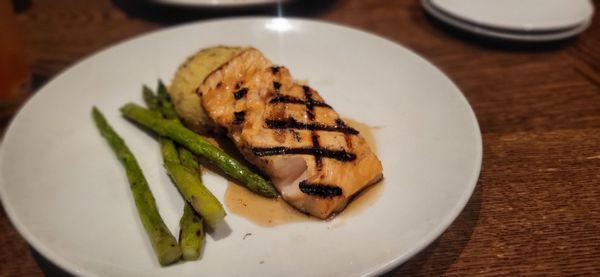 Maple Salmon, adparagus, and garlic mash.