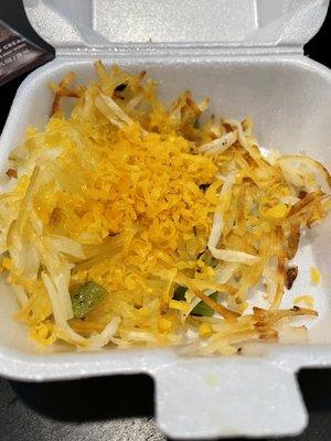 Hash browns with peppers and onion and cheese