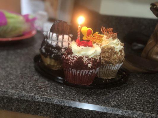 Oreo, red velvet and carrot cake cupcakes