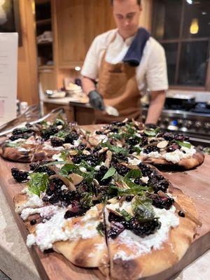 Chef Andrew hard at work. 
Grilled Flatbread | Ricotta, Blackberry & Basil