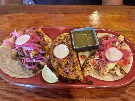 Three tacos: BBQ Pork, Haddock Taco, and Barria...all were delicious.