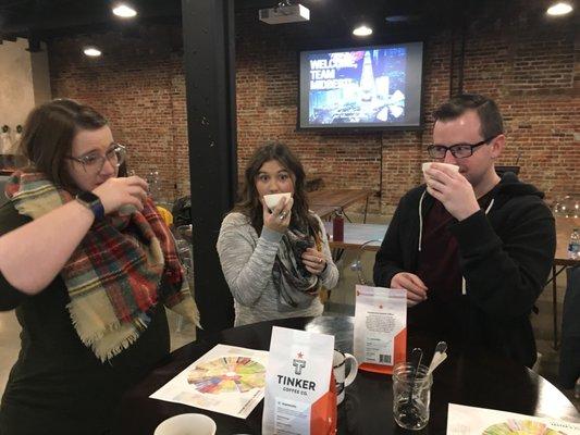 Tinker coffee cupping classes are great for groups: $15:/ head