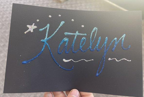 My name done with glitter and glue