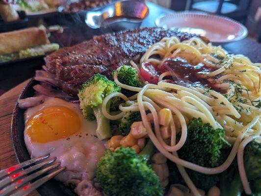 NY Strip and spaghetti