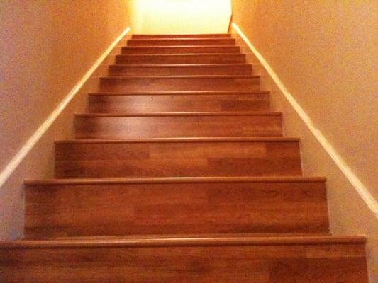 Finished stairs. Done in Shaw hardwood laminate.