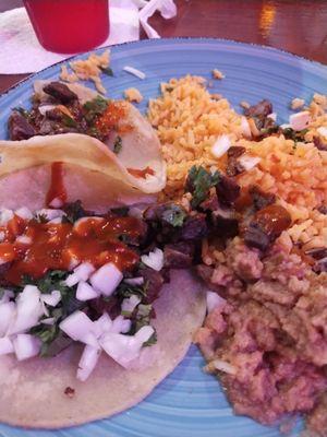 Steak Tacos Rice n Refried beans