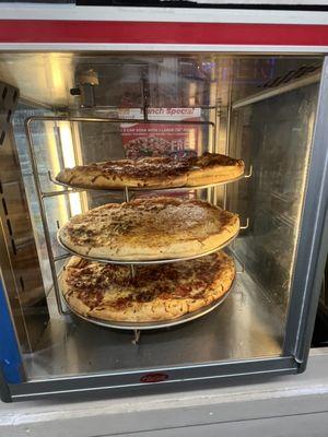 Pizzas on display