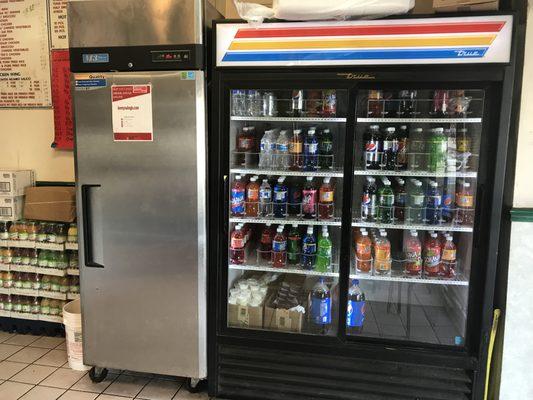 Some of the assorted bottled soft drinks you can get.  They also carry juices in another cooler.