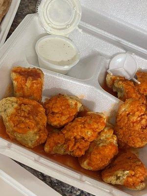 Boneless Tyson frozen wings with hardly any buffalo sauce