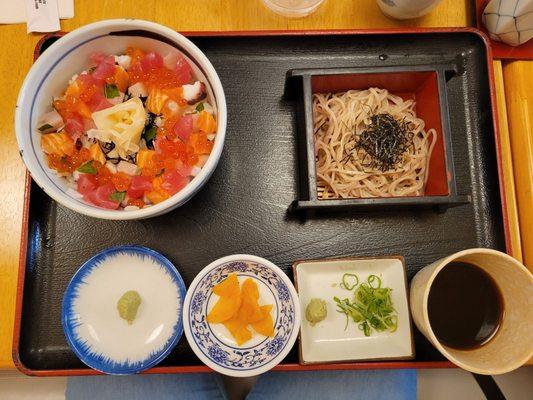 Bara chirashi with cold soba