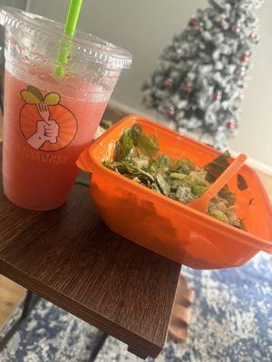 Caesar salad and frozen strawberry lemonade