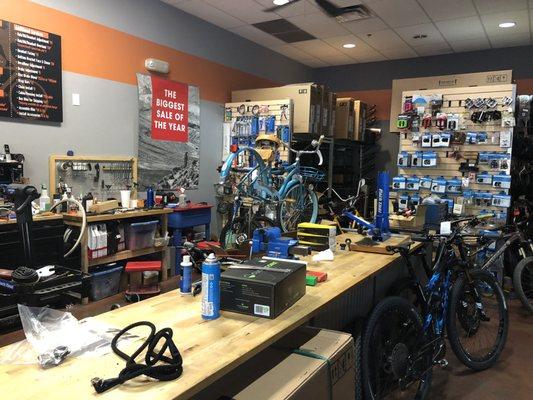 Bike shop work area.