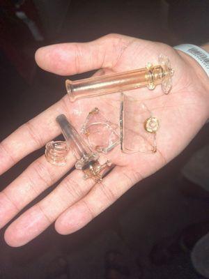 Her dab rig that blew up while lighting it