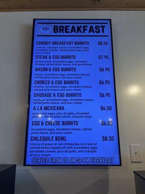 Breakfast menu