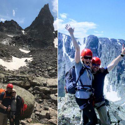 Left, sharkstooth. Right, standing on sharkstooth.