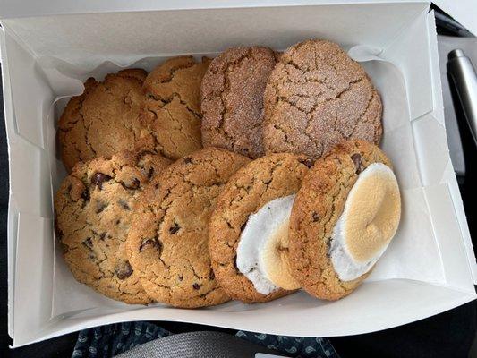 Chocolate chip, s'more's, snickerdoodle, and peanut butter cookie