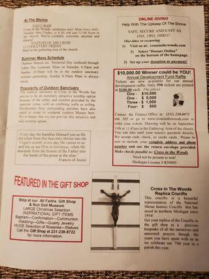 Cross In The Woods Summer Newsletter I received in my mail.  6/28/2021