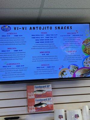 Snack menu