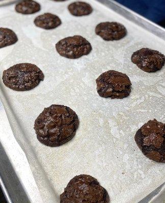 Chocolate meringue cookies fresh out of the oven