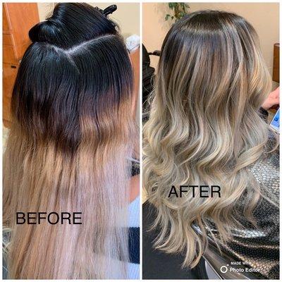 Before and after.. balayage by Michelle