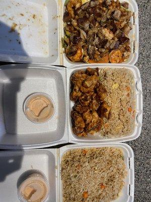 4. Hibachi Chicken & Steak & Shrimp Combo Orange chicken w/ fried rice